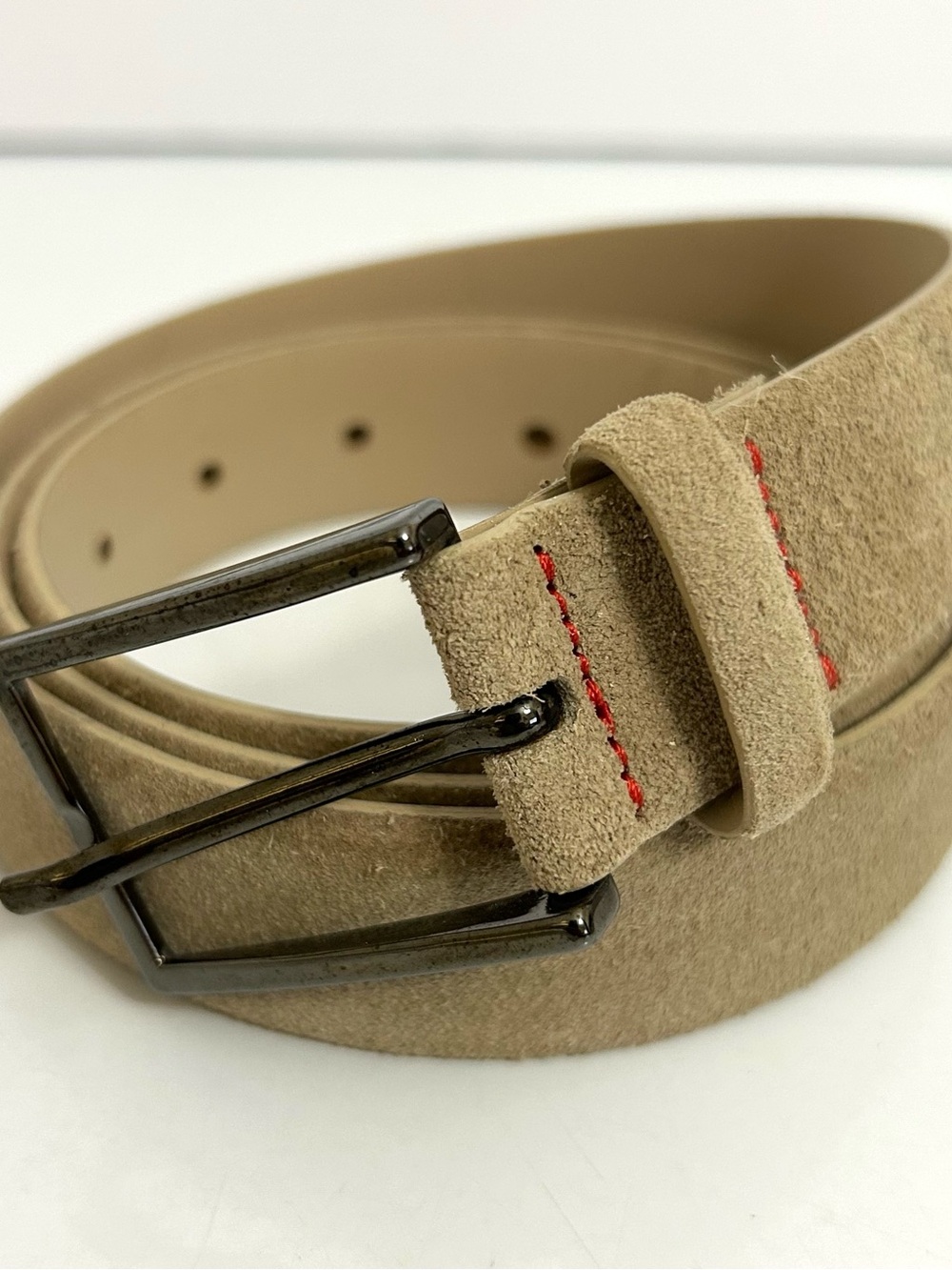 Hugo Boss Suede Tan Belt with Red Stitching